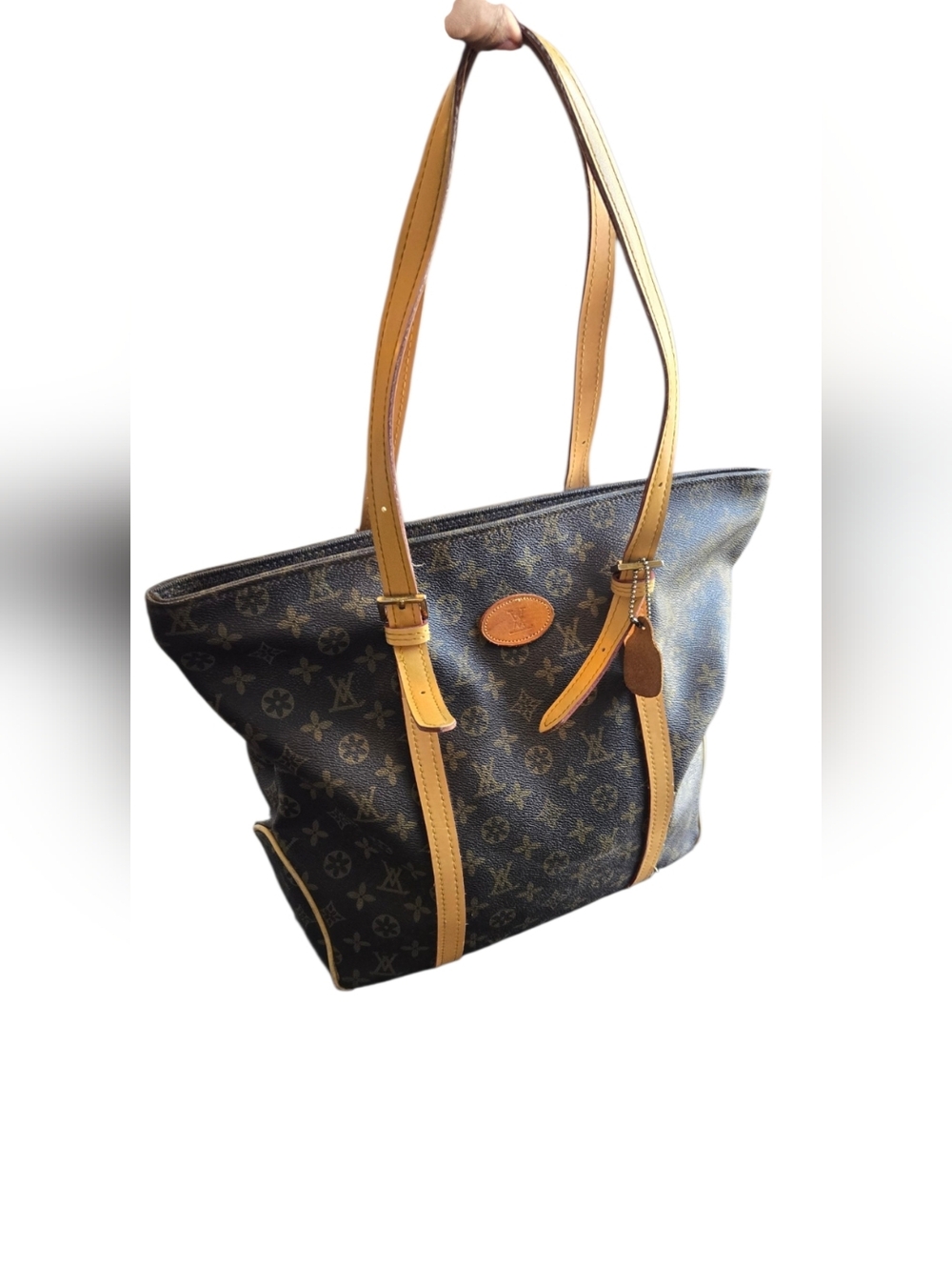 Monogram Canvas Leather-Trim Tote - Brown/Tan - Picture 3 of 11